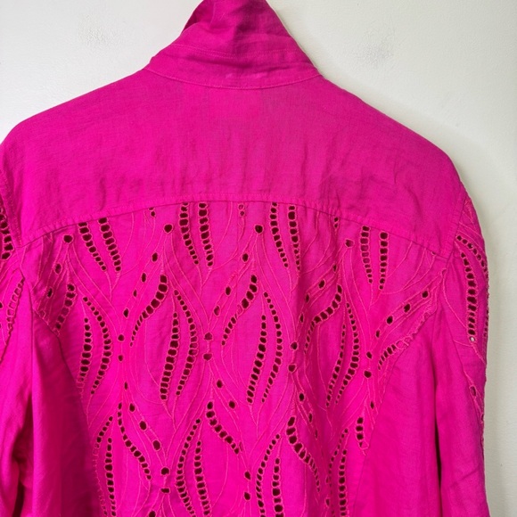 Chico's Pink Eyelet Linen Jacket Size XL 100% Linen - Picture 10 of 14